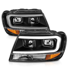 AnzoUSA 111537 Crystal Headlights with Light Bar Black Housing