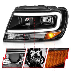 AnzoUSA 111537 Crystal Headlights with Light Bar Black Housing