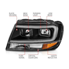 AnzoUSA 111537 Crystal Headlights with Light Bar Black Housing