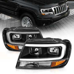 AnzoUSA 111537 Crystal Headlights with Light Bar Black Housing
