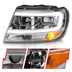 AnzoUSA 111538 Crystal Headlights with Light Bar Chrome Housing