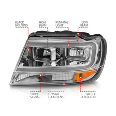 AnzoUSA 111538 Crystal Headlights with Light Bar Chrome Housing