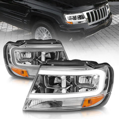 AnzoUSA 111538 Crystal Headlights with Light Bar Chrome Housing