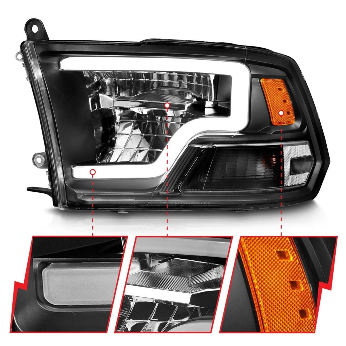 AnzoUSA 111539 Full LED Square Projector Headlights with Light Bar Chrome Housing