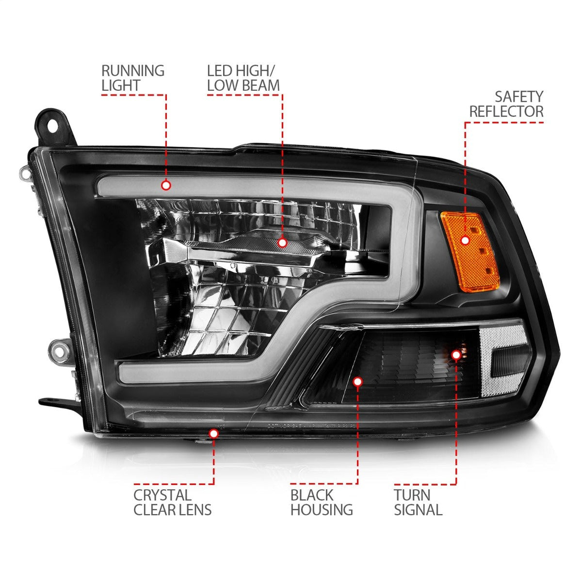 AnzoUSA 111539 Full LED Square Projector Headlights with Light Bar Chrome Housing