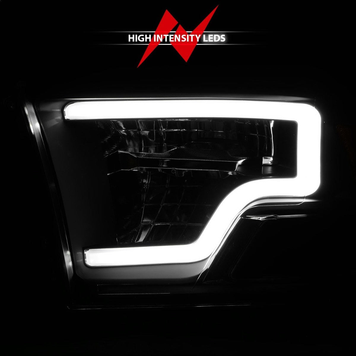 AnzoUSA 111539 Full LED Square Projector Headlights with Light Bar Chrome Housing