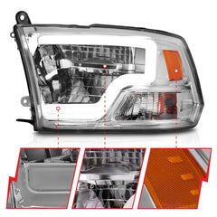 AnzoUSA 111540 Full LED Square Projector Headlights with Light Bar Chrome Housing