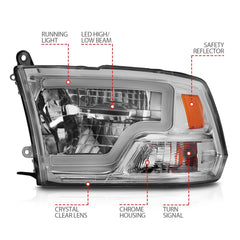 AnzoUSA 111540 Full LED Square Projector Headlights with Light Bar Chrome Housing