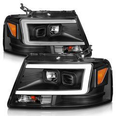 AnzoUSA 111541 Projector Headlights with Light Bar Black Housing