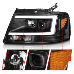 AnzoUSA 111541 Projector Headlights with Light Bar Black Housing