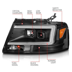 AnzoUSA 111541 Projector Headlights with Light Bar Black Housing