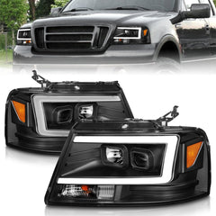 AnzoUSA 111541 Projector Headlights with Light Bar Black Housing