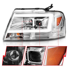AnzoUSA 111542 Projector Headlights with Light Bar Chrome Housing