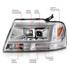 AnzoUSA 111542 Projector Headlights with Light Bar Chrome Housing