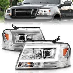 AnzoUSA 111542 Projector Headlights with Light Bar Chrome Housing
