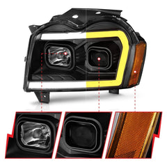 AnzoUSA 111543 Projector Headlights with Light Bar Switchback Black Housing