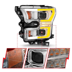 AnzoUSA 111548 Full LED Projector Headlights with Light Bar Switchback Chrome Housing