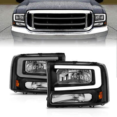 AnzoUSA 111549 Crystal Headlights with Light Bar Black Housing