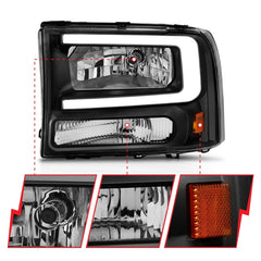 AnzoUSA 111549 Crystal Headlights with Light Bar Black Housing