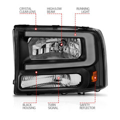 AnzoUSA 111549 Crystal Headlights with Light Bar Black Housing