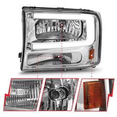AnzoUSA 111550 Crystal Headlights with Light Bar Chrome Housing