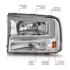 AnzoUSA 111550 Crystal Headlights with Light Bar Chrome Housing