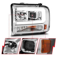 AnzoUSA 111552 Projector Headlights with Light Bar Chrome Housing
