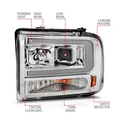 AnzoUSA 111552 Projector Headlights with Light Bar Chrome Housing