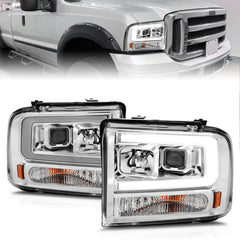 AnzoUSA 111552 Projector Headlights with Light Bar Chrome Housing