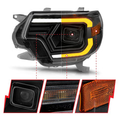 AnzoUSA 111556 Projector Headlights with Light Bar Switchback Black Housing