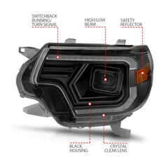 AnzoUSA 111556 Projector Headlights with Light Bar Switchback Black Housing