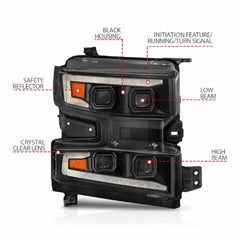 AnzoUSA 111566-R CHEVY SILVERADO 1500 19-22 FULL LED PROJECTOR PLANK STYLE HEADLIGHTS SEQUENTIAL SIGNAL BLACK W/ INITIATION FEATURE RIGHT SIDE ONLY FOR HALOGEN MODELS ONLY