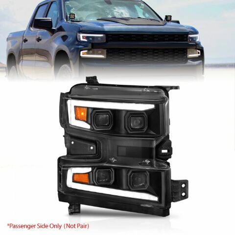 AnzoUSA 111566-R CHEVY SILVERADO 1500 19-22 FULL LED PROJECTOR PLANK STYLE HEADLIGHTS SEQUENTIAL SIGNAL BLACK W/ INITIATION FEATURE RIGHT SIDE ONLY FOR HALOGEN MODELS ONLY