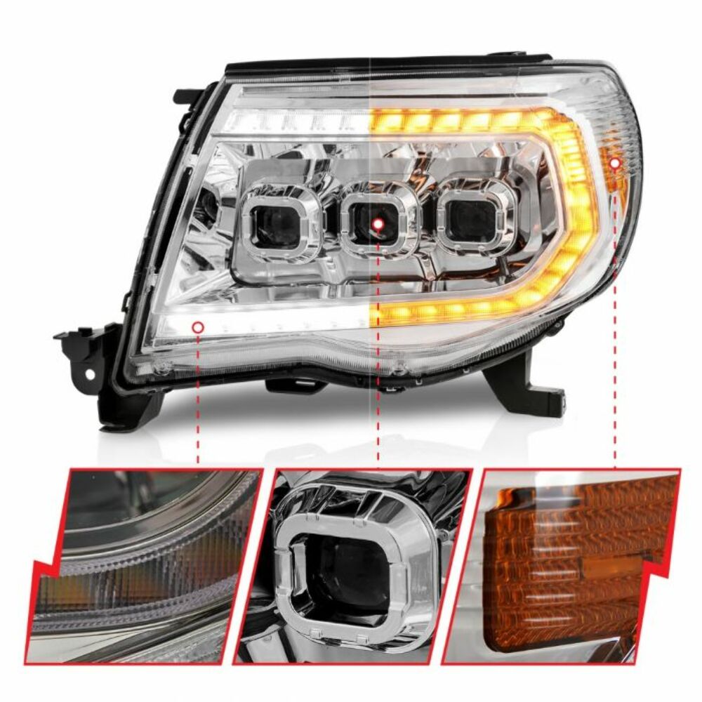 AnzoUSA 111582 TOYOTA TACOMA 05-11 FULL LED PROJECTOR HEADLIGHTS CHROME SWITCHBACK W/ INITIATION FEATURE and SEQUENTIAL SIGNAL