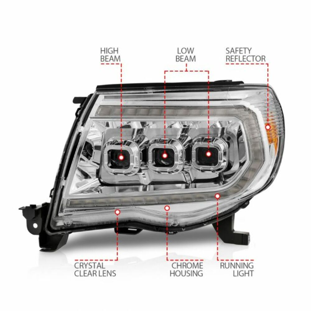 AnzoUSA 111582 TOYOTA TACOMA 05-11 FULL LED PROJECTOR HEADLIGHTS CHROME SWITCHBACK W/ INITIATION FEATURE and SEQUENTIAL SIGNAL