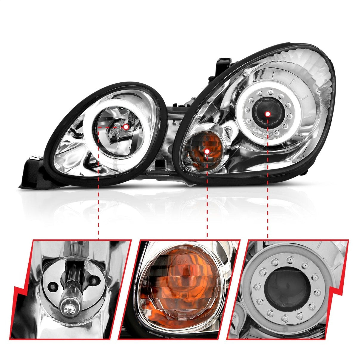 AnzoUSA 121143 Projector Headlights with Halo Chrome