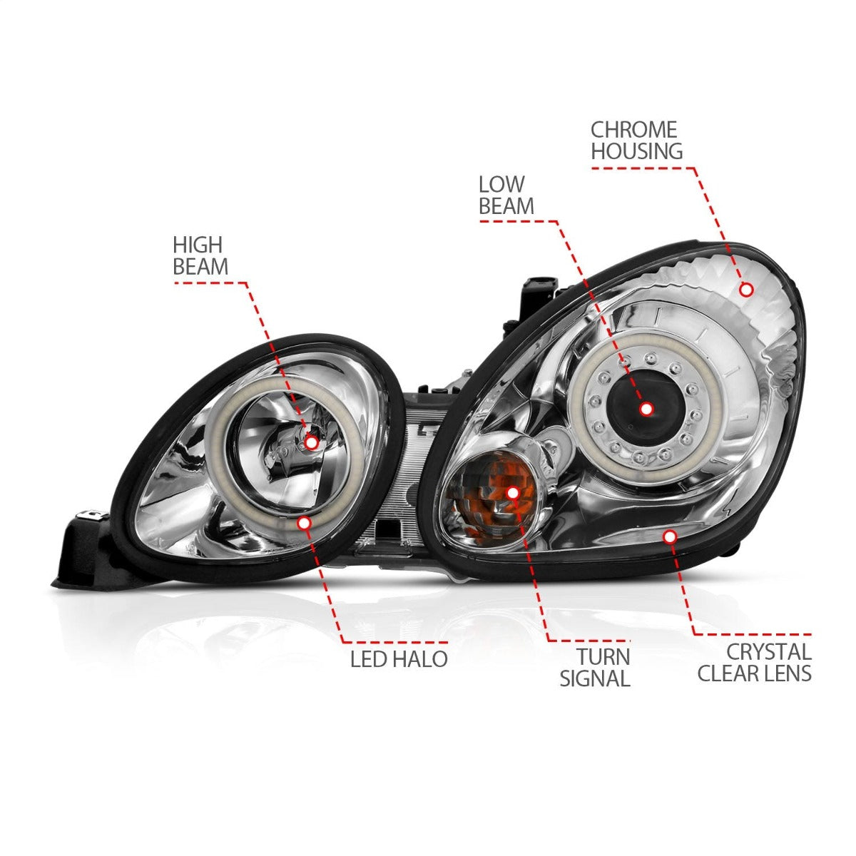 AnzoUSA 121143 Projector Headlights with Halo Chrome