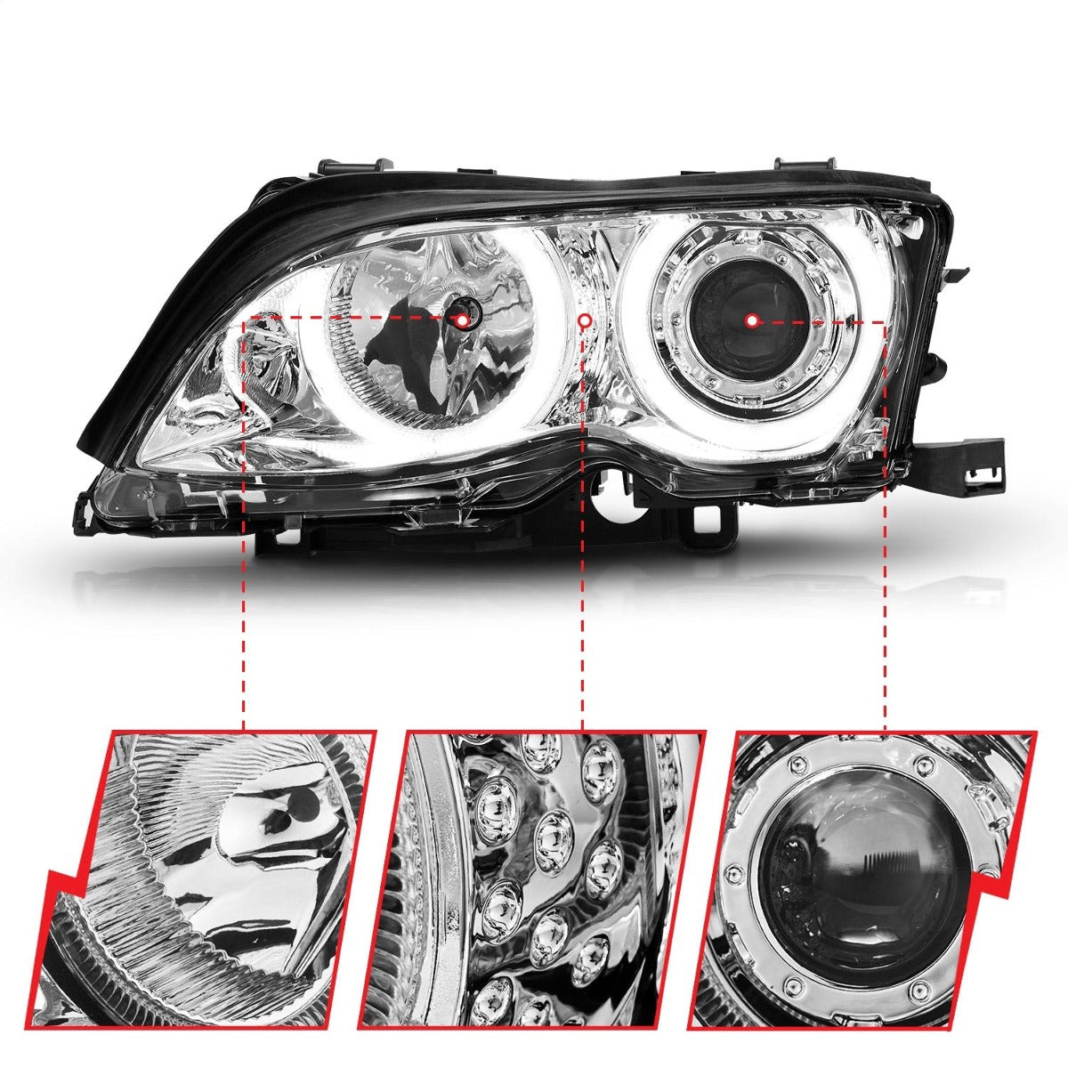 AnzoUSA 121212 Projector Headlights with Halo Chrome