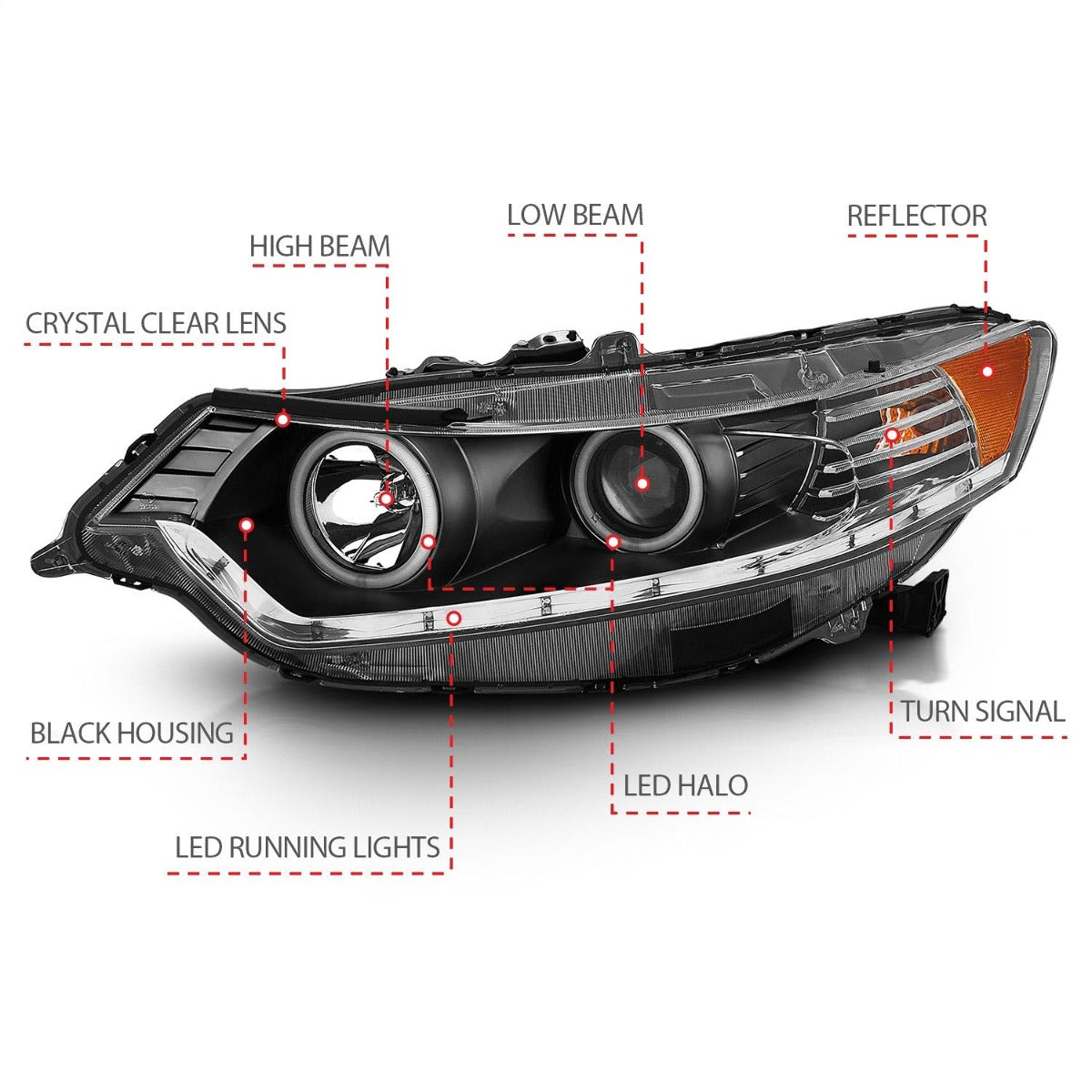 AnzoUSA 121393 Projector Headlights with Halo Black (SMD LED) (HID Compatible)