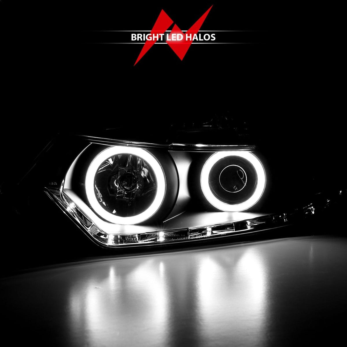 AnzoUSA 121393 Projector Headlights with Halo Black (SMD LED) (HID Compatible)