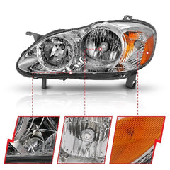 AnzoUSA 121540 Crystal Headlight Chrome Amber