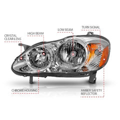 AnzoUSA 121540 Crystal Headlight Chrome Amber
