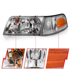 AnzoUSA 121556 Crystal Headlight Chrome with Bumper Light (OE)