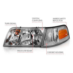 AnzoUSA 121556 Crystal Headlight Chrome with Bumper Light (OE)
