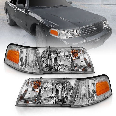 AnzoUSA 121556 Crystal Headlight Chrome with Bumper Light (OE)