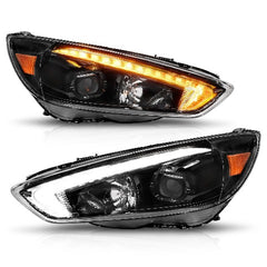 AnzoUSA 121564 Projector Headlights with Light Bar Switchback Black Housing with DRL