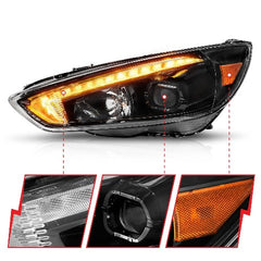 AnzoUSA 121564 Projector Headlights with Light Bar Switchback Black Housing with DRL