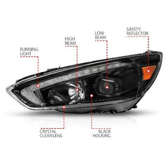 AnzoUSA 121564 Projector Headlights with Light Bar Switchback Black Housing with DRL