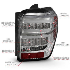 AnzoUSA 311313 Tail Lights Chrome Housing Clear Lens Red Light Bar With sequential