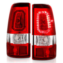 AnzoUSA 311326 LED Taillights Plank Style Chrome with Red/Clear Lens